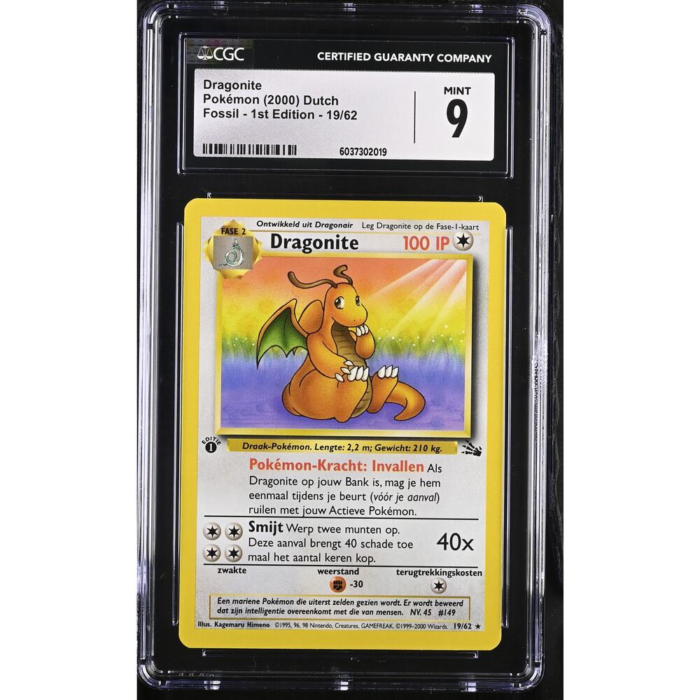CGC 9 MINT Dragonite 1st Edition 19/62 Pokémon 2000 Dutch Fossil Rare (PSA/BGS)